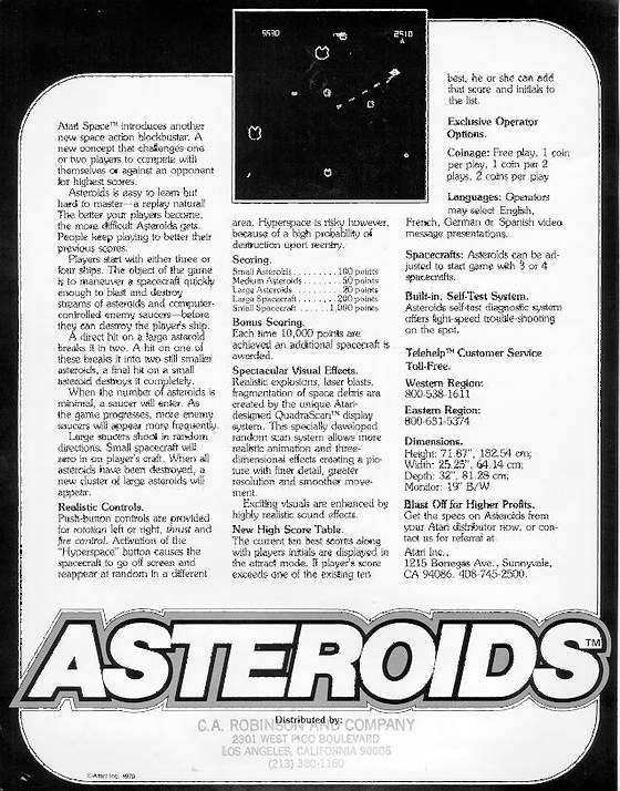 Asteroids Flyer: 2 Back